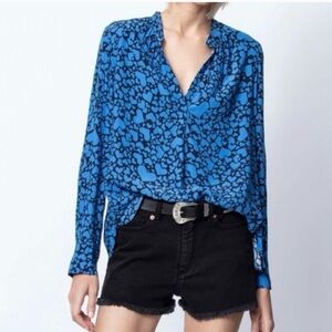 Zadig and Voltaire Blue Heart Tink Print Coeur Blouse Medium
